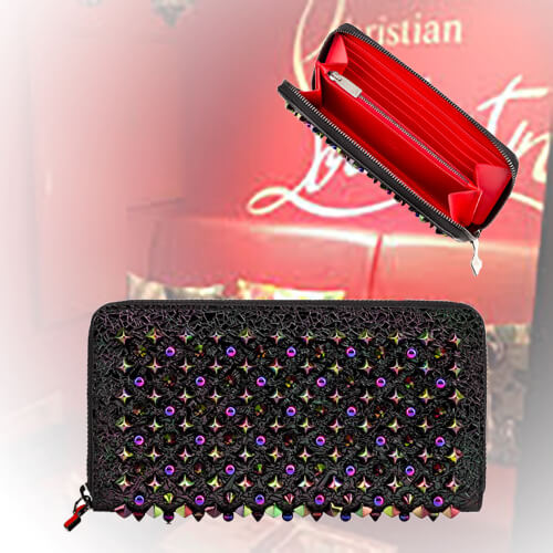 2017AW新作 Christian Louboutin ルブタンスーパーコピー 財布 Panettone パテントレザー&スタッズ長財布 Black 3165035B123